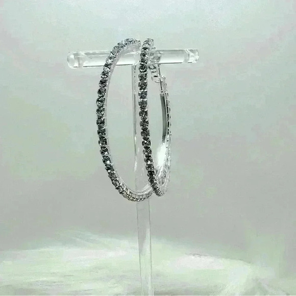 Sparkling Rhinestones Hoop Earrings - Picture 4 of 6